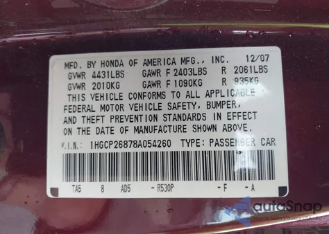 2008 Honda Accord 2.4 Ex-L from USA, damaged, VIN 1HGCP26878A054260